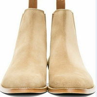 New Pure Handmade Custom Mens Beige Chelsea Suede Leather Boots in Leather Sole - Thumbnail 1