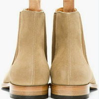New Pure Handmade Custom Mens Beige Chelsea Suede Leather Boots in Leather Sole - Thumbnail 3