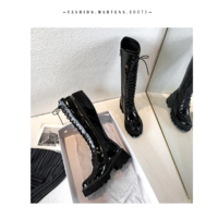High Quality Black Patent Leather Knee High Boots - Thumbnail 2