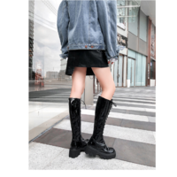 High Quality Black Patent Leather Knee High Boots - Thumbnail 1