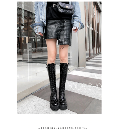 High Quality Black Patent Leather Knee High Boots