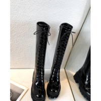 High Quality Black Patent Leather Knee High Boots - Thumbnail 4