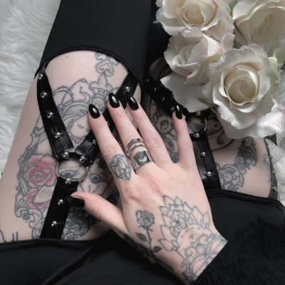 Black punk gothic rivet pants leggings - Thumbnail 3