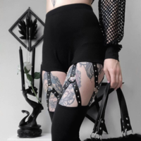 Black Punk Gothic Rivet Pants Leggings - Thumbnail 1