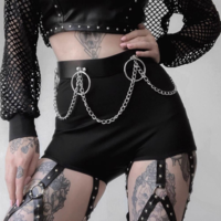 Black Punk Gothic Rivet Pants Leggings - Thumbnail 2