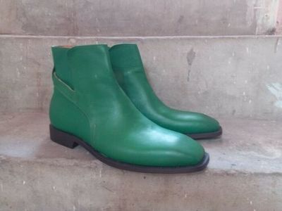 Green Classic Style Hand Stitched Real Leather Jodhpurs Boots with Leather Sole.