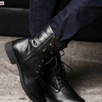 New Handmade Mens Military Style Latest Leather Boots with Rubber Sole, Men boot - Thumbnail 1