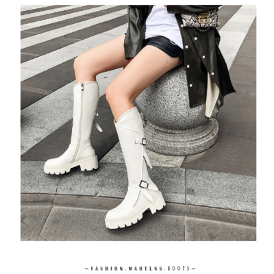 Genuine leather women's boots in black and beige