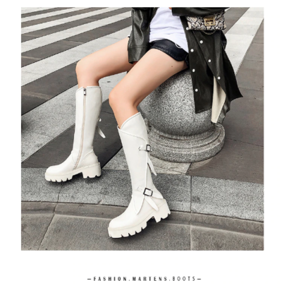 Genuine Leather Women's Boots in Black and Beige