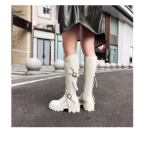 Genuine Leather Women's Boots in Black and Beige - Thumbnail 1