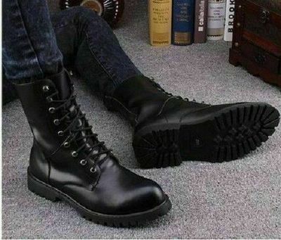 NEW-MEN HANDMADE LEATHER SHOES MILITARY STYLE COMBAT BLACK ANKLE HIGH BOOTS