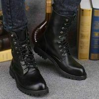 NEW-MEN HANDMADE LEATHER SHOES MILITARY STYLE COMBAT BLACK ANKLE HIGH BOOTS - Thumbnail 1