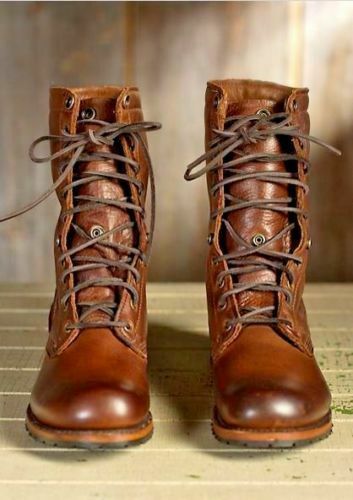 Mens Handmade Boots Brown Leather Military High Ankle Combat Formal Shoe Lace Up