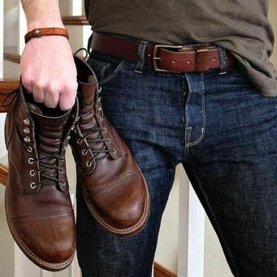 Handmade men tan military boots, men lace up casual boots, new boots for denim - Thumbnail 3