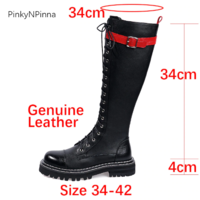 High Quality Gothic Black Knee High Leather Motorcycle Boots - Thumbnail 3