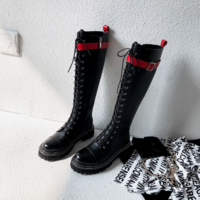 High Quality Gothic Black Knee High Leather Motorcycle Boots - Thumbnail 2