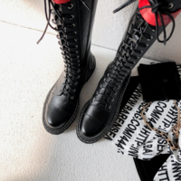 High Quality Gothic Black Knee High Leather Motorcycle Boots - Thumbnail 4