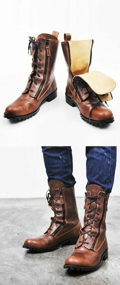 New Handmade Mens Military Style Superb Leather Boots Long Men Boots Rubber Sole
