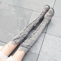 Black and Grey Lace up Knee High women's Boots - Thumbnail 4