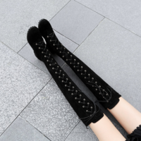 Black and Grey Lace up Knee High women's Boots - Thumbnail 1