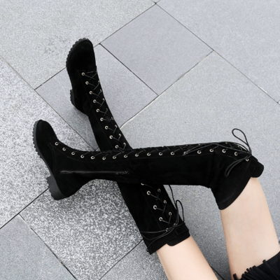 Black and Grey Lace up Knee High women's Boots