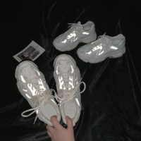 Harajuku Beige and White Reflective Casual Shoes - Thumbnail 3
