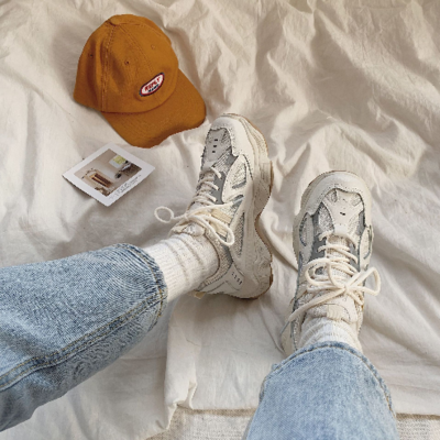 Harajuku beige and white reflective casual shoes