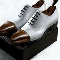 Brown White Leather men lace up dress shoes custom made patina finish shoes - Thumbnail 4