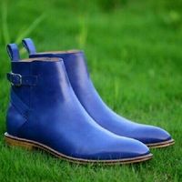 Handmade Men blue leather casual Chelsea boots Men Jodhpurs ankle high boot - Thumbnail 1