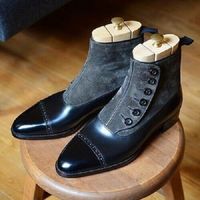 Handmade Men's Black Button Boot, Men's Leather Cap Toe Formal Boot - Thumbnail 4
