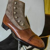 Handmade Men,s Tan Grey Button Boot, Men Suede And Leather Boot, Men Ankle Boot - Thumbnail 4