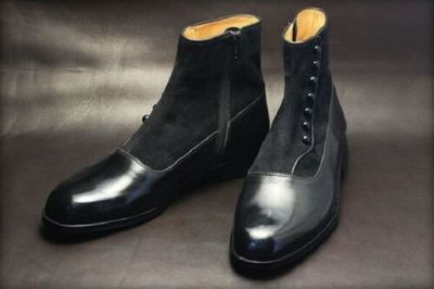 Handmade two tone boot, black leather boot, dress side zip boots, leather boots