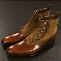 Handmade Brown Button Boots, Men Brown Formal Boot, Ankle Leather Boot - Thumbnail 3