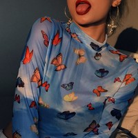 BUTTERFLY BLUE MESH TOP - Thumbnail 1