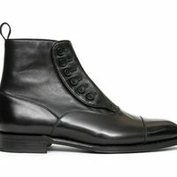 Men's Handmade Black High Ankle Rounded Derby Cap Toe Real Leather Button Boots - Thumbnail 4