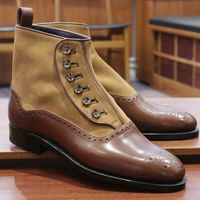 Two Tone Brown Tan Color Superior Leather High Ankle Party Wear Button Boots - Thumbnail 4