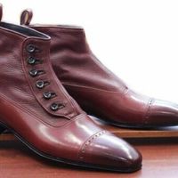 Burnished Cap Toe Maroon Color Genuine Leather High Ankle Partywear Button Boots - Thumbnail 4