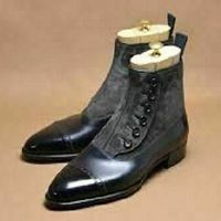 Handmade Two tone button boot, Men genuine suede leather hand stitch ankle boot - Thumbnail 1