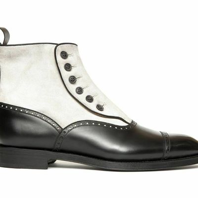 Button white black high ankle customized stylish handcrafted cap toe men boots - Thumbnail 4