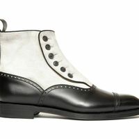 Button White Black High Ankle Customized Stylish Handcrafted Cap Toe Men Boots - Thumbnail 4