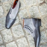 Men's Gray Suede Black Classic Style High Ankle Vintage Leather Button Boots - Thumbnail 4