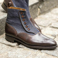 Made To Order Men Tweed Brown Color Leather Buttons Brogues Toe Stylish Boots - Thumbnail 4