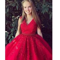 Long Red Prom Dresses Women Deep A Line V Neck Lace Appliques Sweep Train Formal Prom Evening Dresses - Thumbnail 3
