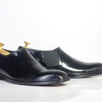 Handmade Black Half Chelsea Casual Leather Shoes For Men's - Thumbnail 3