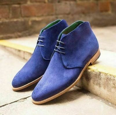 Royal Blue Color Superior Suede Leather Party Wear High Ankle Chukka Boots