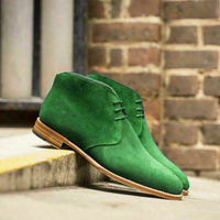 Men,s Customized High Ankle Green Color Chukka Genuine Leather Boots - Thumbnail 1