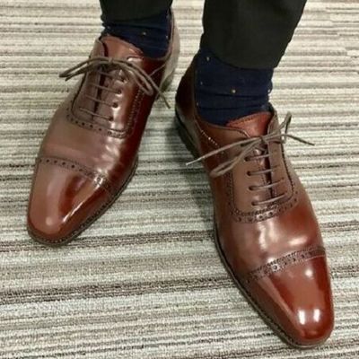 Men coffee brown stylish classic lace up premium leather cap toe oxford shoes