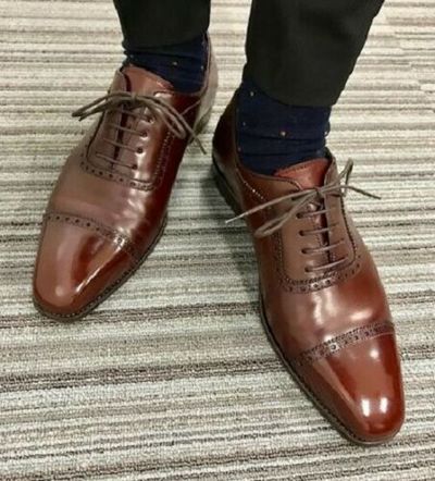 Men Coffee Brown Stylish Classic Lace Up Premium Leather Cap Toe Oxford Shoes