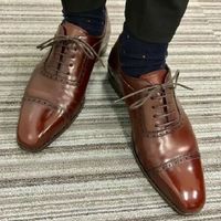 Men Coffee Brown Stylish Classic Lace Up Premium Leather Cap Toe Oxford Shoes - Thumbnail 4