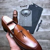 Handmade men tan moccasin shoes, men leather party shoes, dress formal shoes men - Thumbnail 4